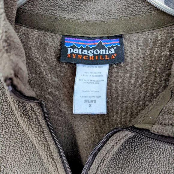 PATAGONIA Men's Classic Synchilla Half Zip SMALL Fleece Pullover Taupe Brown - Picture 3 of 4